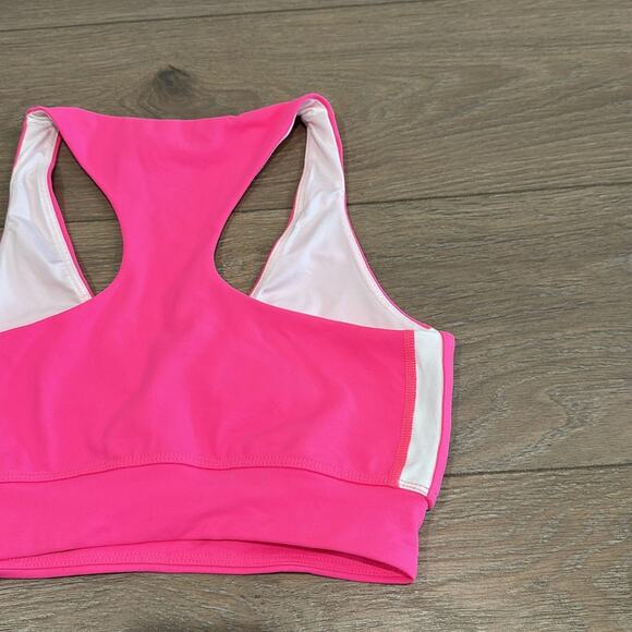 YEAR OF OURS Hot Pink White Racer V Neck Active Workout Gym Sports Bra Size S - Picture 6 of 9